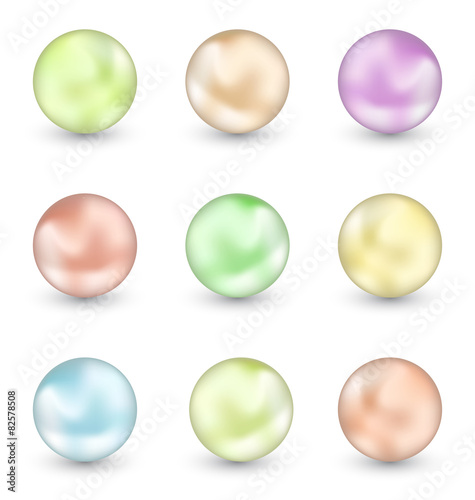 Group of colorful pearls isolated on white background