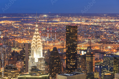 New York City Manhattan aerial view at dusk. photo