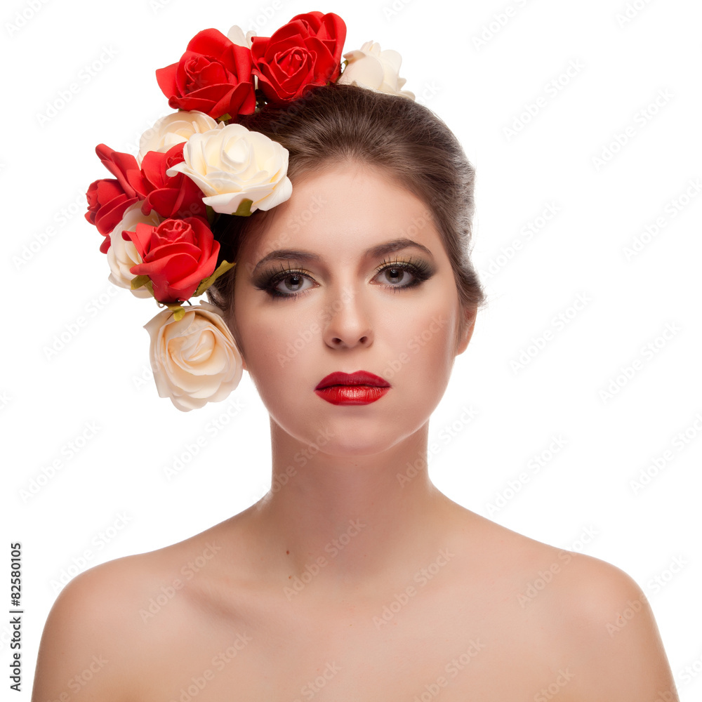Beauty portrait of girl with flowers in head