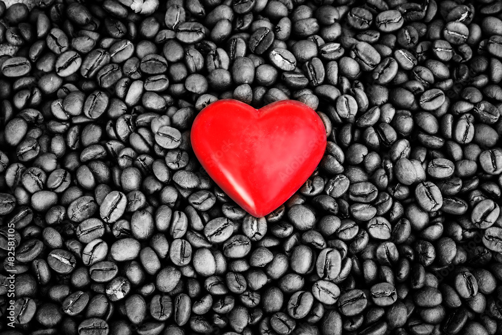 red heart on coffee beans red heart on coffee beans