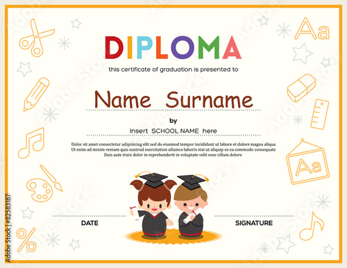 Preschool Kids Diploma certificate design template