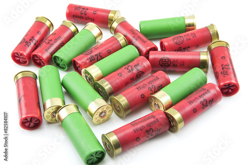 12 gauge shotgun shells isolated on a white background