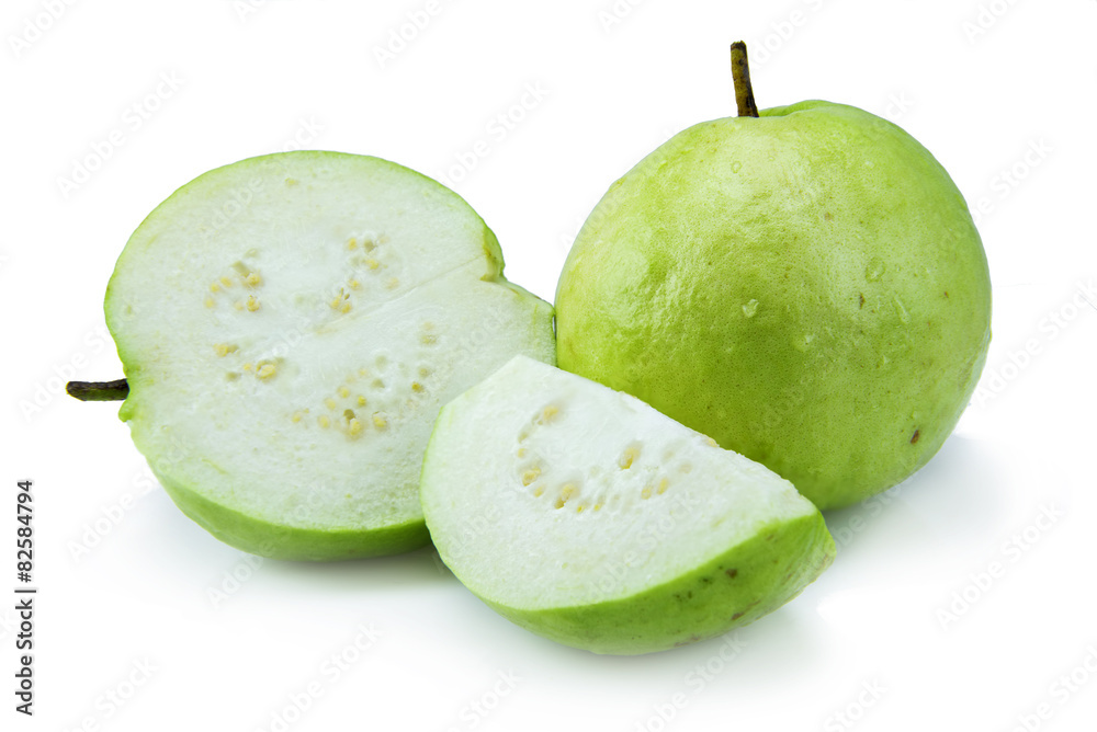 Guava (tropical fruit) on white background Guava (tropical fruit) on white background