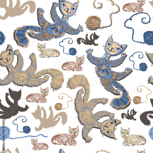 Seamless pattern with cheerful cats.
