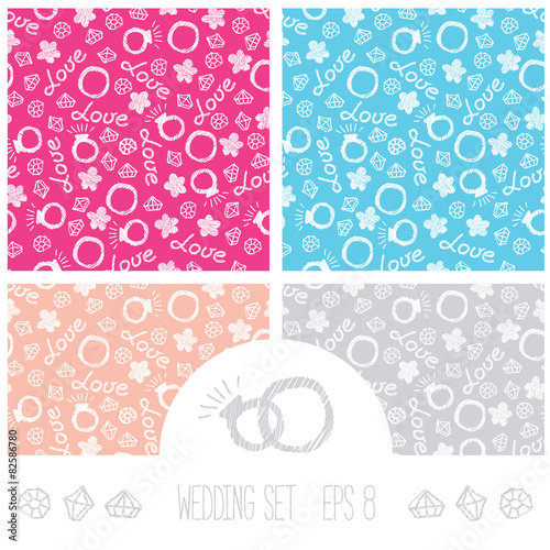 Set of wedding vector seamless patterns