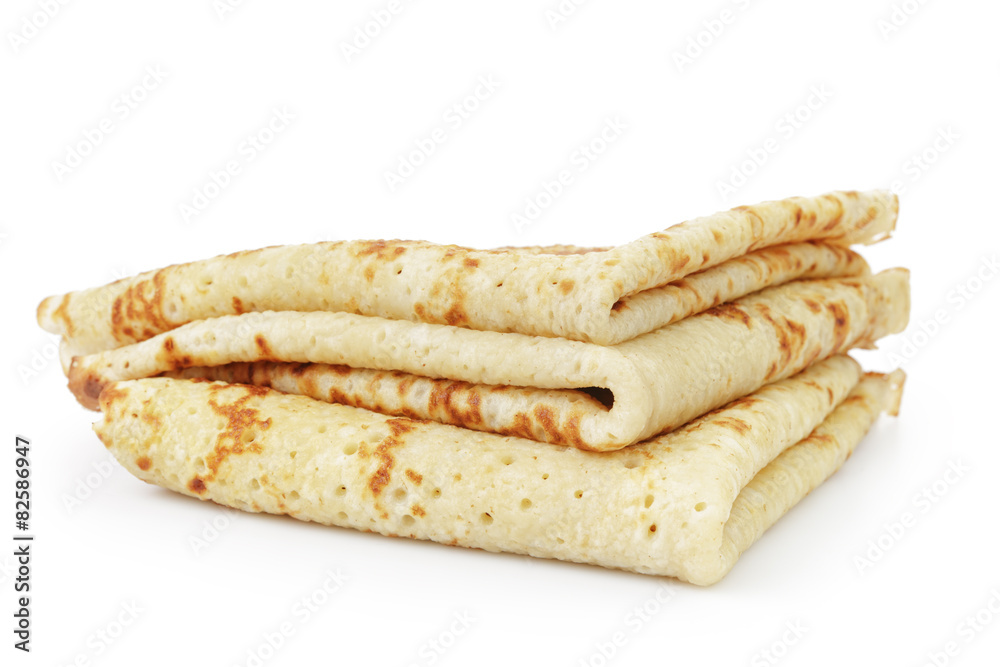 homemade blinis or crepes folded, isolated homemade blinis or crepes folded, isolated