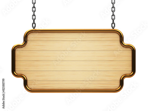 Wooden signboard on chain photo