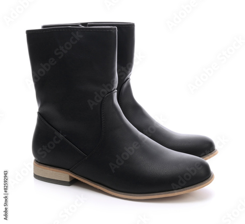 Women's black leather shoes on a white background