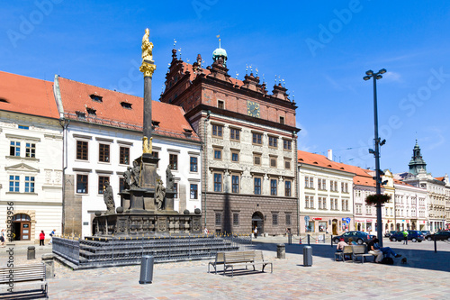 Fotografie Town hall and Plague column, Plzen, Czech republic