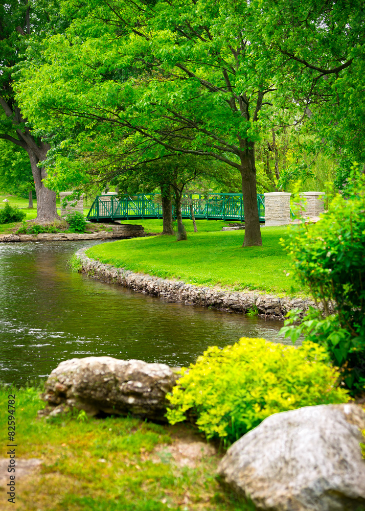Foot Bridge and Stream Park Nature Background Foot Bridge and Stream Park Nature Background