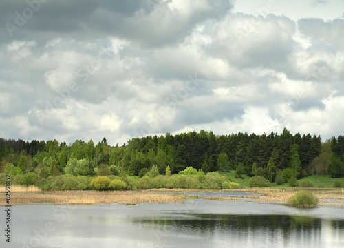 Spring landscape with lake and stormy clouds © puchan