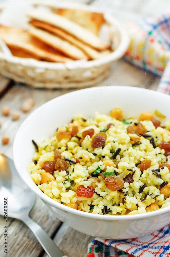 rice, wild rice, chickpeas with raisins and herbs rice, wild rice, chickpeas with raisins and herbs