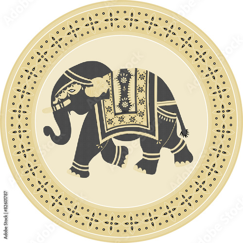 Indian batik style elephant in circle frame