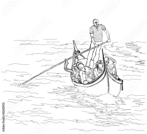 Venice. Italy. The gondolier floats on a gondola with tourists