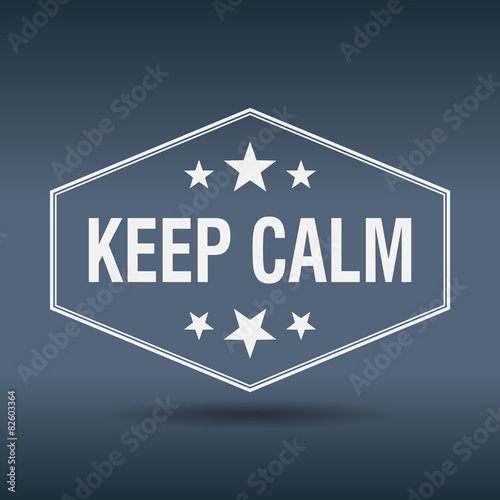 keep calm hexagonal white vintage retro style label