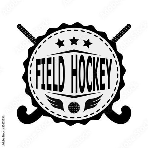 Black badge emblem design for the team field hockey on a white b