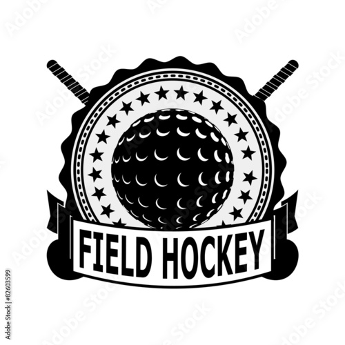 Black badge field hockey on a white background . Vector illustra