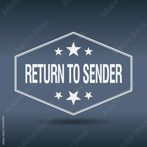 return to sender hexagonal white vintage retro style label