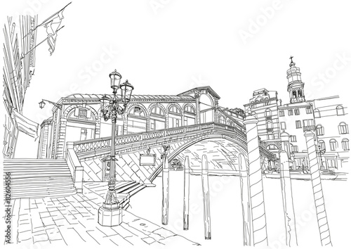 Venice - Grand Canal. View of the Rialto Bridge
