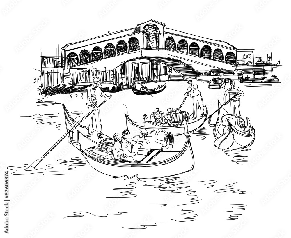Venice - Grand Canal. View of the Rialto Bridge - obrazy, fototapety, plakaty 