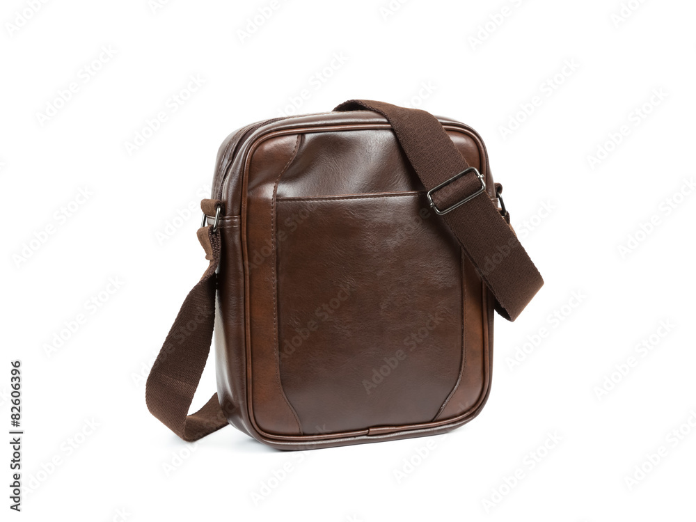Fototapeta premium Brown messenger bag on white background