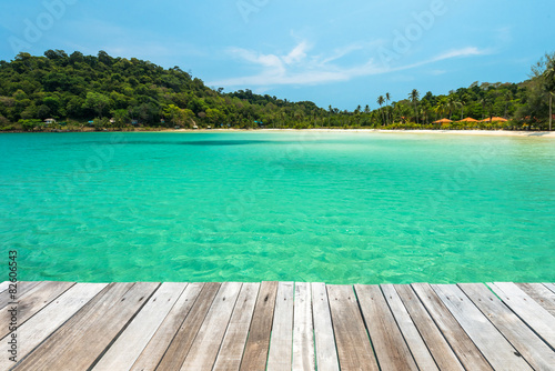 Wooden platform beside beach at Koh Kood island Thailand