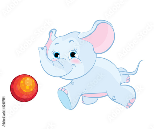 Little elephant playing with a ball