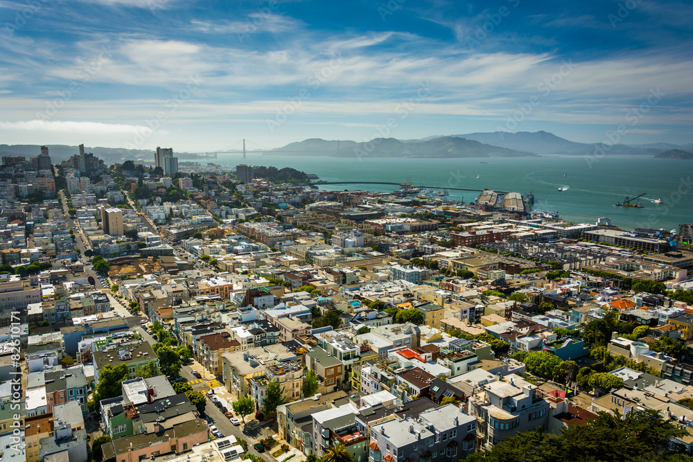 View of North Beach and the San Francisco Bay from Coit Tower, i
