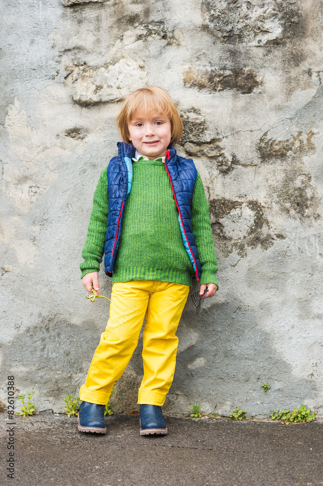 Portrait of a cute little blond boy wearing colorful clothes Portrait of a cute little blond boy wearing colorful clothes