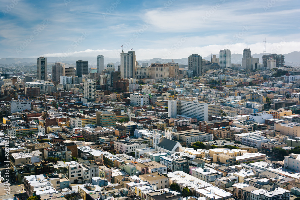 View of the skyline, from Coit Tower in San Francisco, Californi