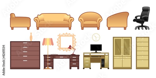 Orthographic pictograms of furniture for living-room and office