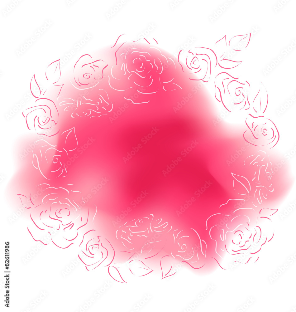 Romantic vector background with border of roses