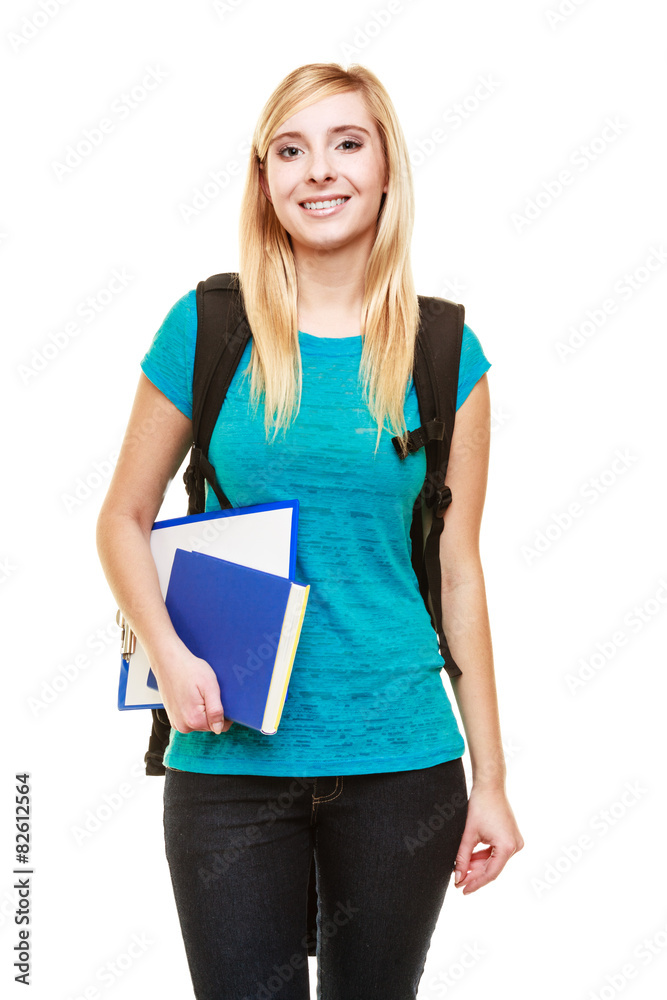 smiling teen girl female student with books smiling teen girl female student with books