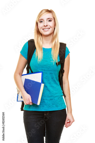 smiling teen girl female student with books