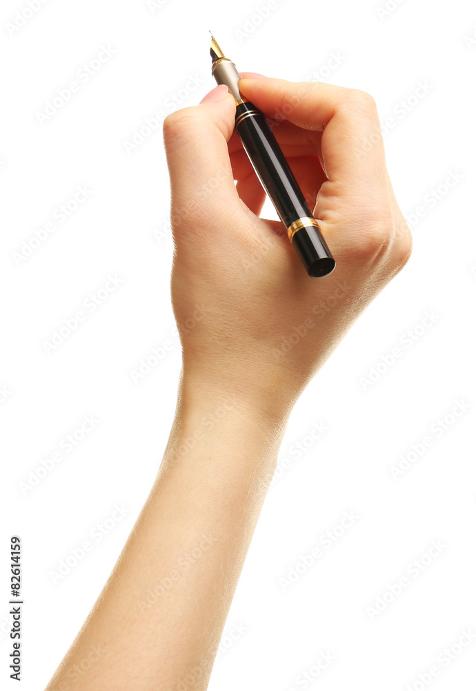 Female hand with pen isolated on white Female hand with pen isolated on white