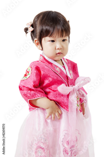 Little girl asian girl hanbok dress korea on isolate.