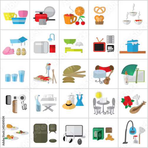 Flat Icons Set: Vector Illustration, Graphic Design. Collection Of Colorful Icons. For Web, Websites, Print, Presentation Templates, Mobile Applications And Promotional Materials