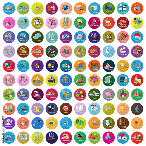 Flat Icons Set: Vector Illustration, Graphic Design. Collection Of Colorful Icons. For Web, Websites, Print, Presentation Templates, Promotional, Mobile Applications And Promotional Materials