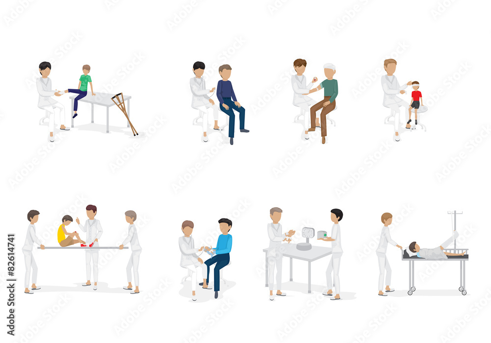 Medical Staff And Patients Different Situations - Isolated On Background - Vector Illustration, Graphic Design Editable For Your Design