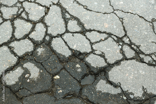 Cracked asphalt close up