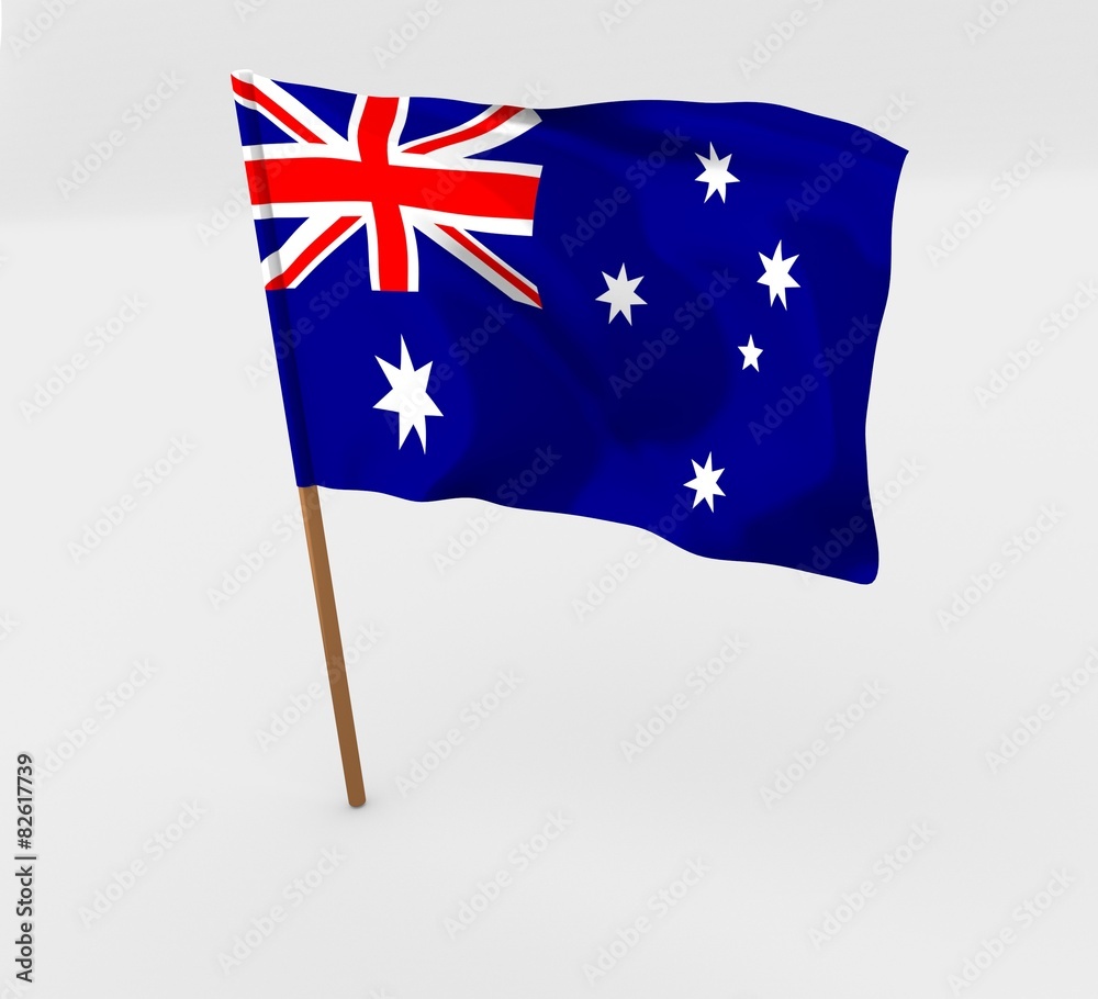 Australia flag in mast 3d illustration isolated over white Australia flag in mast 3d illustration isolated over white