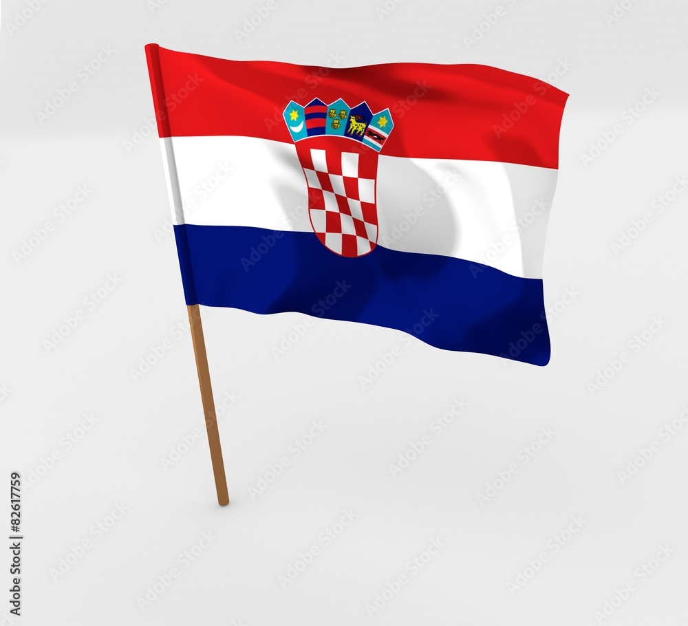 Croatia flag in mast 3d illustration isolated over white Croatia flag in mast 3d illustration isolated over white