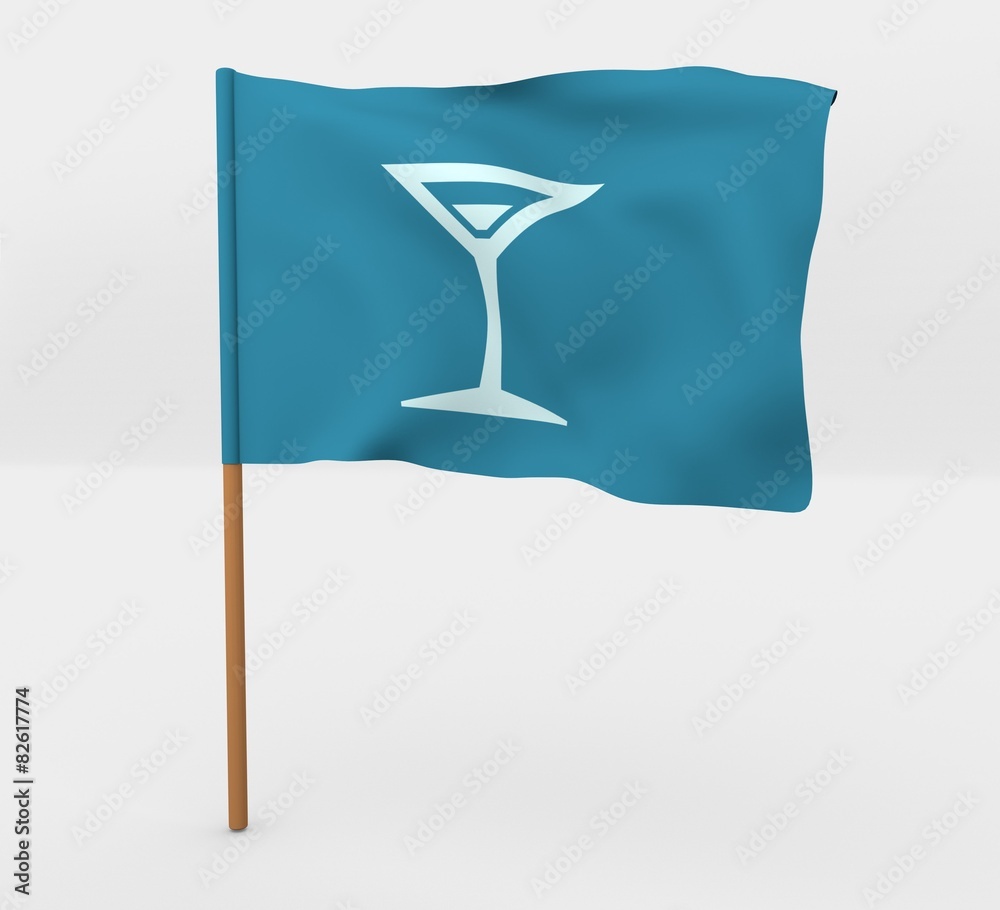 Martini drink symbol flag on mast 3d illustration 