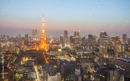 Tokyo Tower and Tokyo city nice view at sunset time © torsakarin