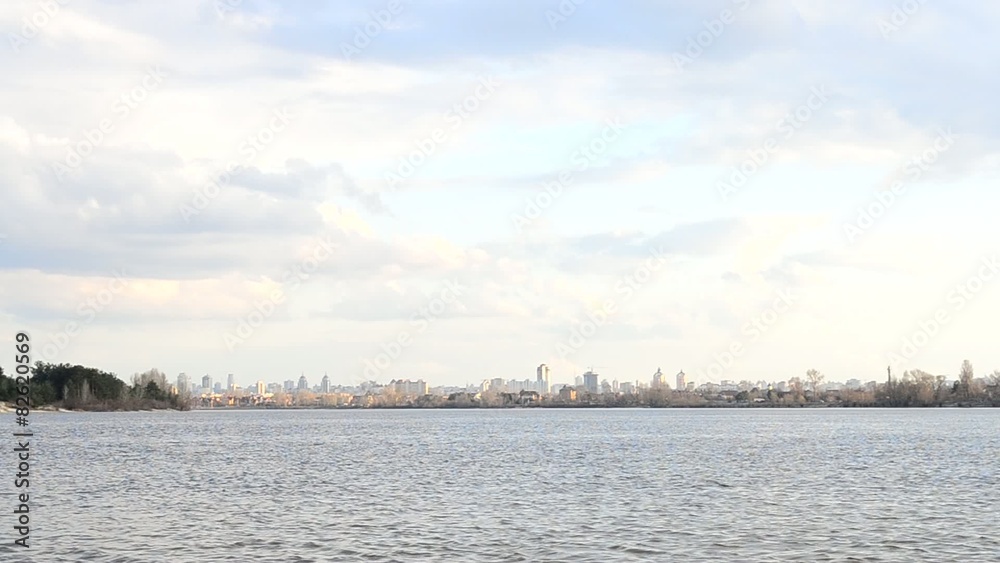 Dnieper river flows on background of northern part of Kiev Dnieper river flows on background of northern part of Kiev