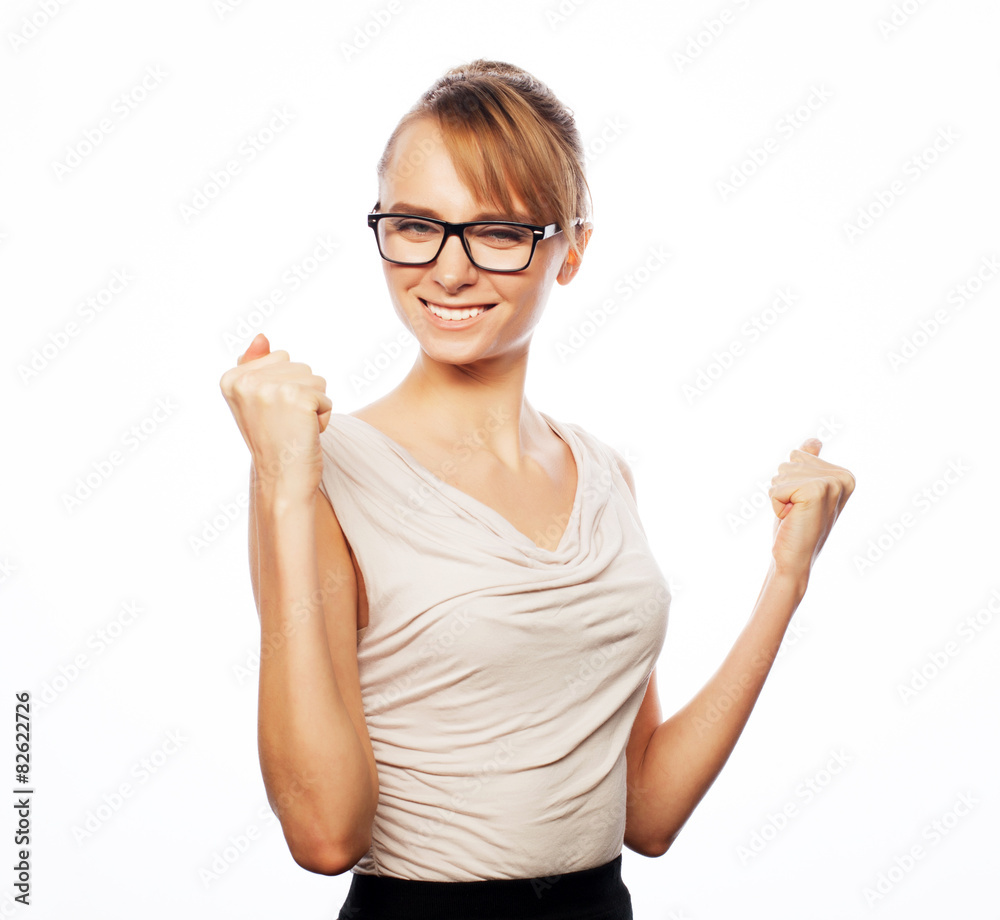 Successful business woman with arms up Successful business woman with arms up