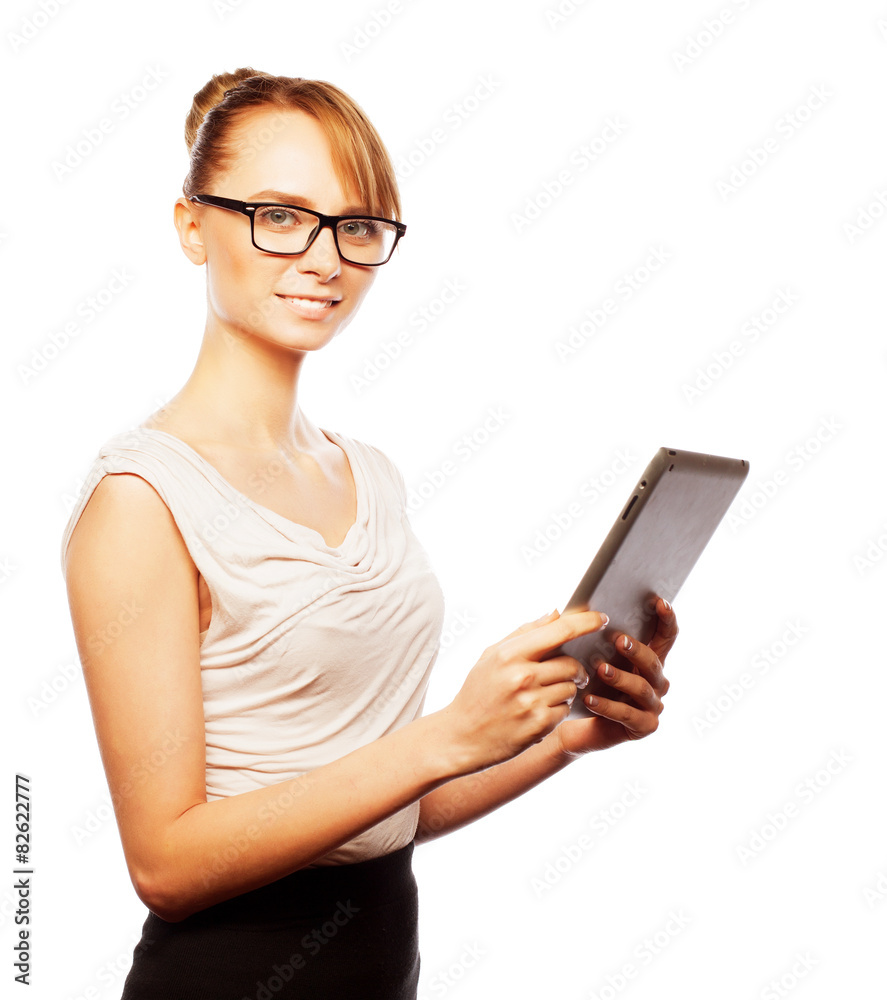 young business woman working on tablet young business woman working on tablet