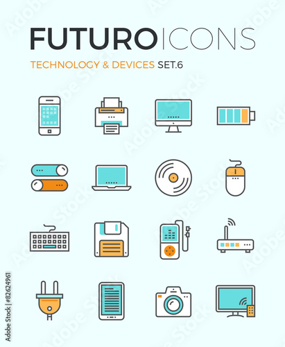 Technology devices futuro line icons