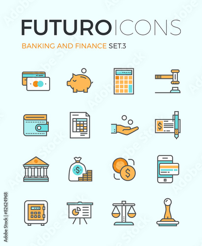 Banking and finance futuro line icons