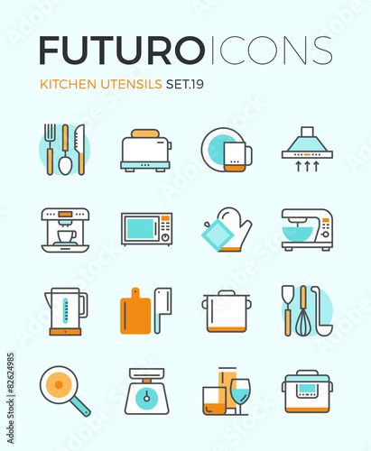 Kitchen utensils futuro line icons